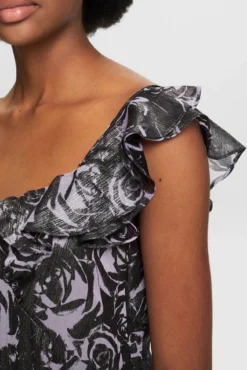 Vestido comprido assimétrico estampado floral