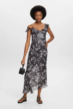 Vestido comprido assimétrico estampado floral