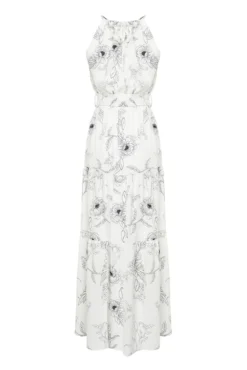 Vestido comprido com gola halter