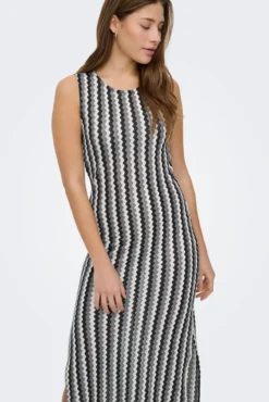 Vestido comprido estampado zigzag
