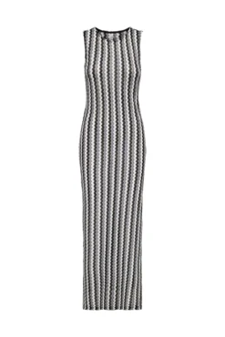 Vestido comprido estampado zigzag