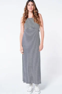 Vestido comprido maternity amamentação riscas