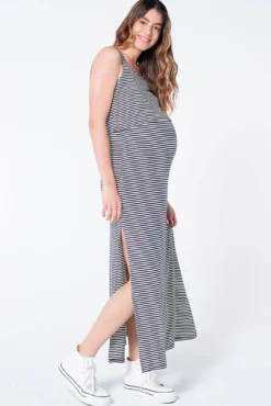 Vestido comprido maternity amamentação riscas