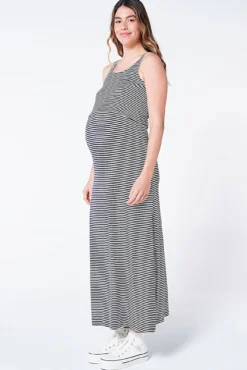 Vestido comprido maternity amamentação riscas
