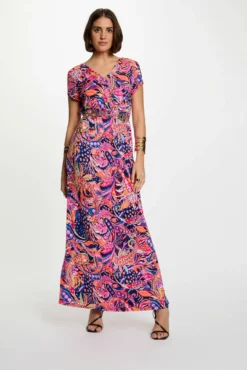 Vestido comprido reto estampado