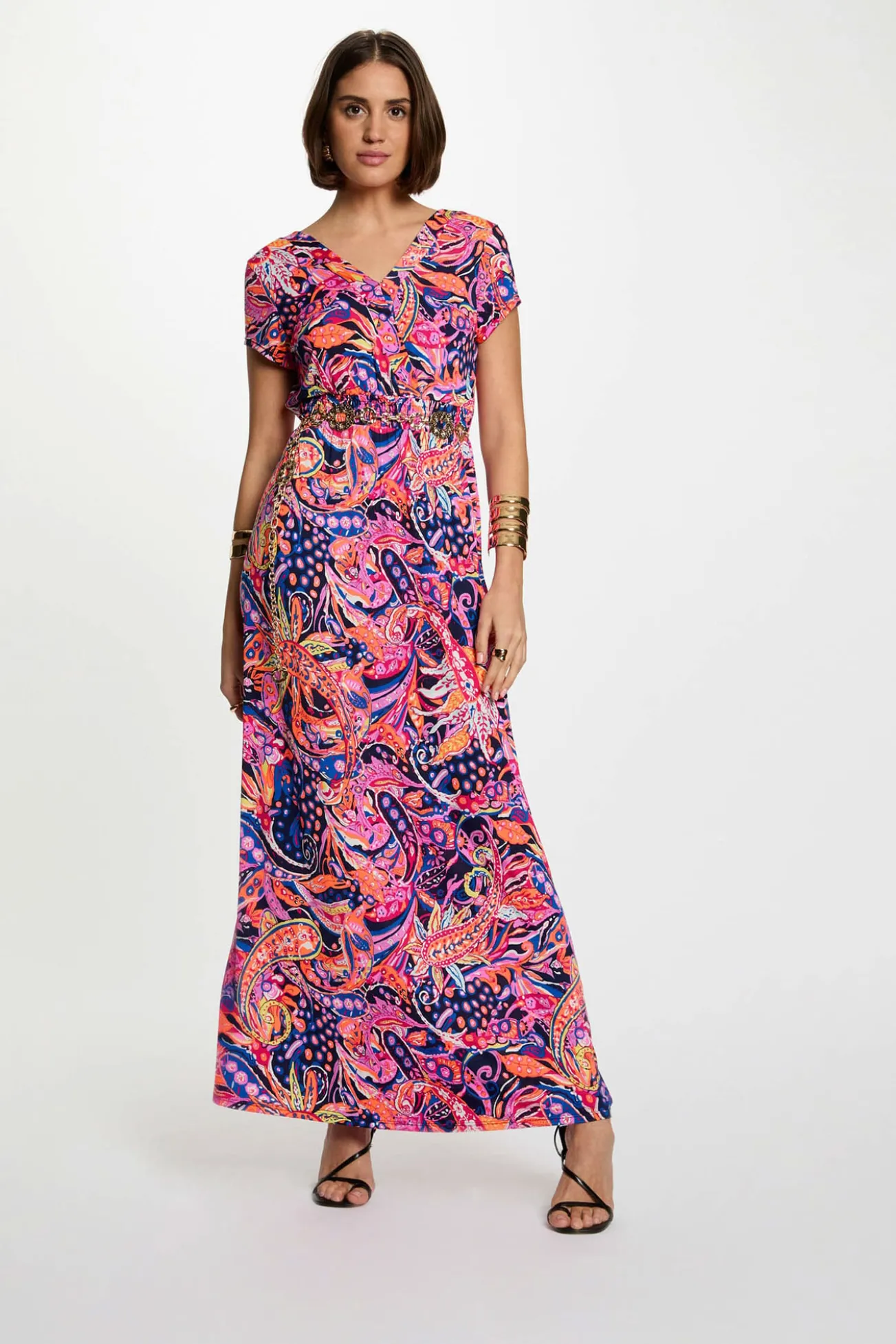 Vestido comprido reto estampado
