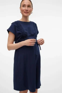 Vestido curto de algodão maternity e amamentação