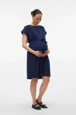 Vestido curto de algodão maternity e amamentação