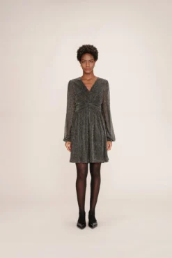 Vestido curto de chiffon com lurex