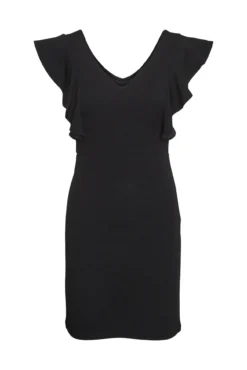 Vestido curto, decote em bico e corte na cintura