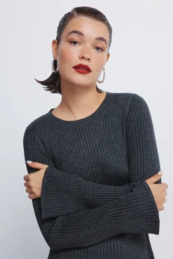Vestido curto de malha canelada