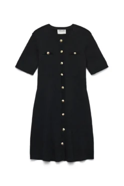 Vestido curto de malha com botões dourados