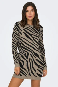 Vestido curto de malha com estampado animal