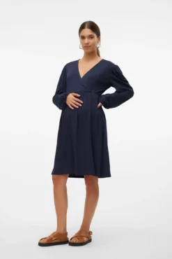 Vestido curto de manga comprida para maternity e amamentação