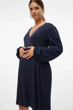 Vestido curto de manga comprida para maternity e amamentação