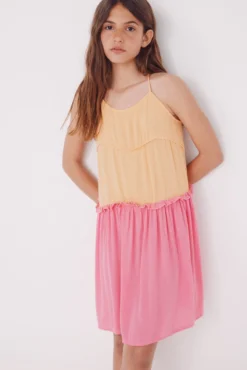 Vestido de alças bicolor para meninas