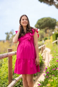 Vestido de amamentação com folhos nas mangas