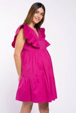 Vestido de amamentação com folhos nas mangas
