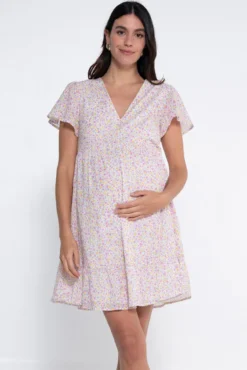 Vestido de amamentação estampado com botões