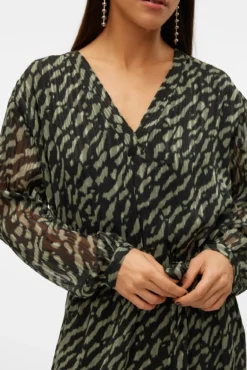 Vestido de chiffon manga comprida 7/8