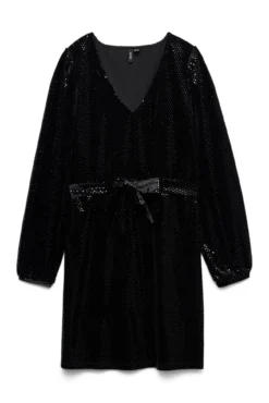 Vestido de manga comprida com detalhes brilhantes