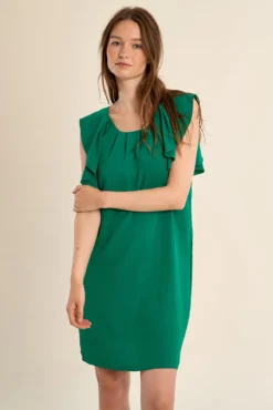 Vestido de manga curta borboleta com pregas