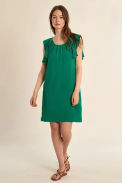 Vestido de manga curta borboleta com pregas