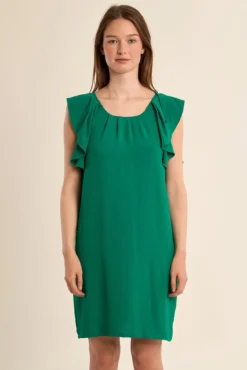 Vestido de manga curta borboleta com pregas