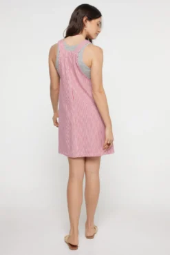 Vestido denim estampado às riscas