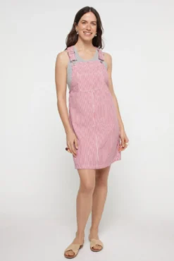 Vestido denim estampado às riscas