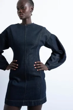 Vestido denim jeans em algodão e liocel