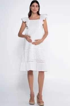Vestido de pré-mamã romântico com amamentação