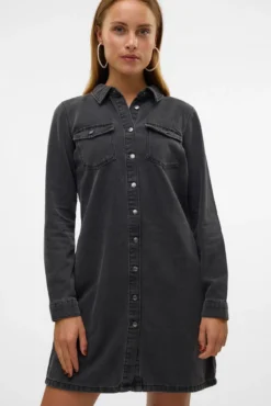 Vestido jeans curto de manga comprida