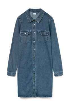 Vestido jeans curto de manga comprida