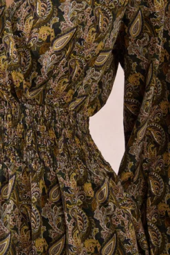 Vestido longo com estampado e pregas