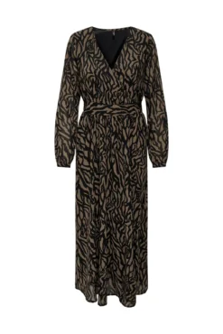 Vestido longo transpassado com estampado