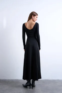 Vestido manga comprida comprida com modal