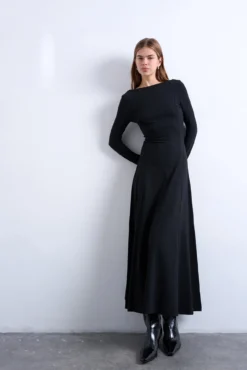 Vestido manga comprida comprida com modal