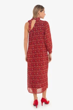 Vestido midi assimétrico com estampado floral