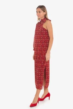 Vestido midi assimétrico com estampado floral