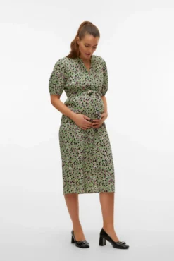 Vestido midi camisero maternity de lactância