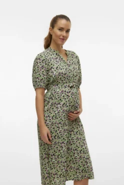 Vestido midi camisero maternity de lactância