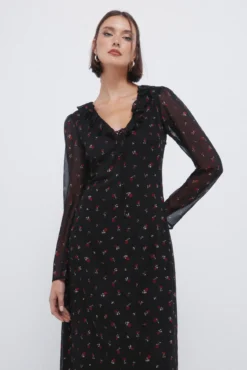 Vestido midi com decote zigue-zague