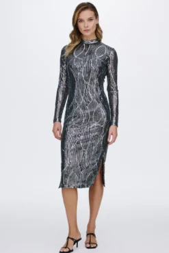 Vestido midi com lantejoulas