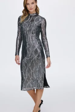 Vestido midi com lantejoulas