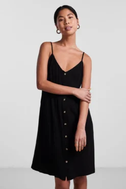 Vestido midi de alças com linho