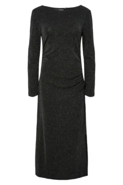 Vestido midi de lurex com quadris franzidos