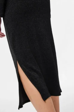 Vestido midi de lurex com quadris franzidos