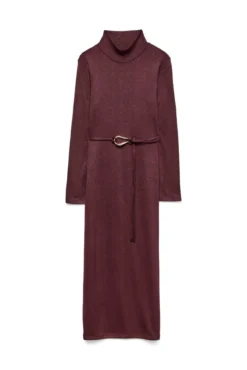 Vestido midi de malha com gola malha
