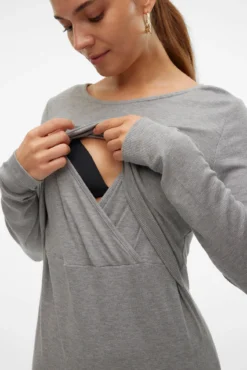 Vestido midi de manga comprida para maternity e amamentação
